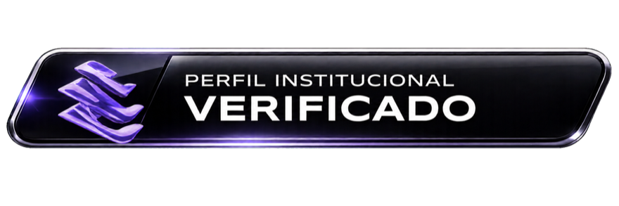 Selo retangular escuro com o símbolo da Quaerion e os dizeres “Perfil institucional verificado”.